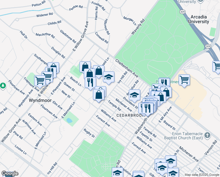 map of restaurants, bars, coffee shops, grocery stores, and more near 1331 Ivy Hill Road in Philadelphia