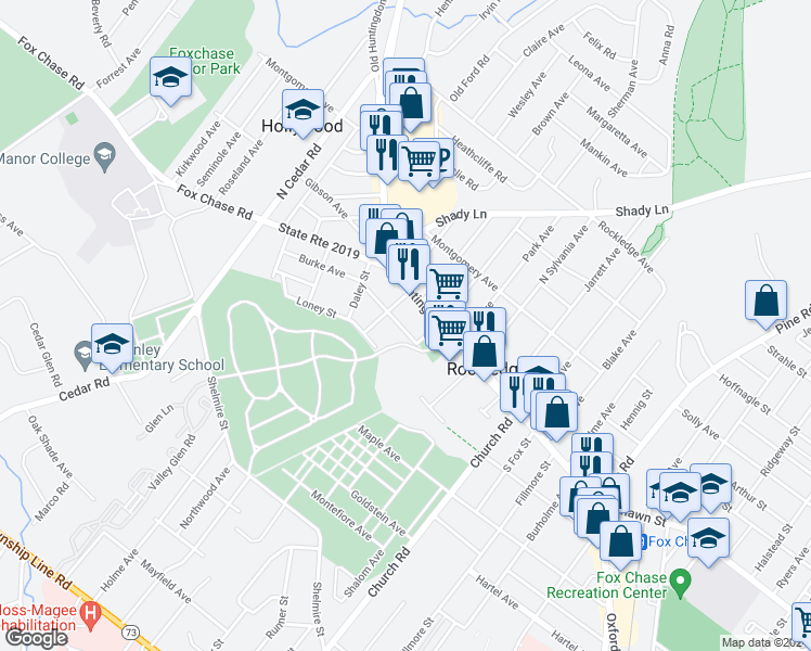 map of restaurants, bars, coffee shops, grocery stores, and more near 615 Burke Avenue in Rockledge