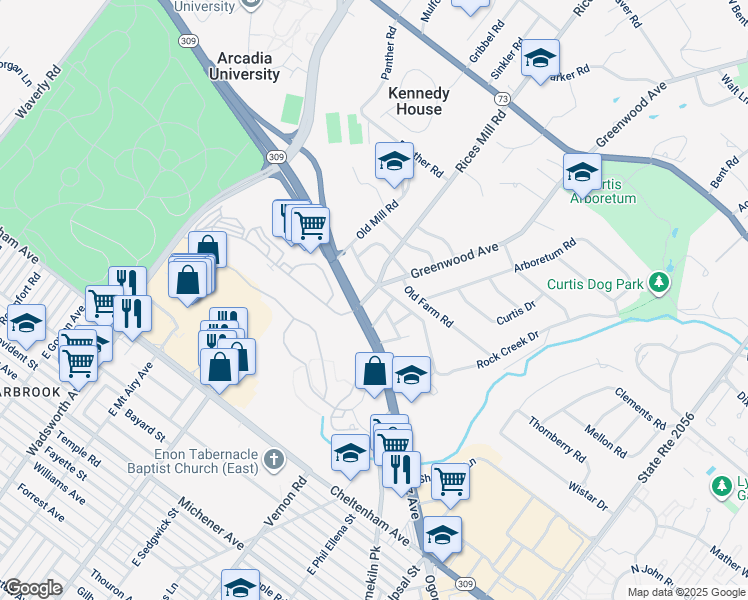 map of restaurants, bars, coffee shops, grocery stores, and more near 10 Greenwood Avenue in Wyncote