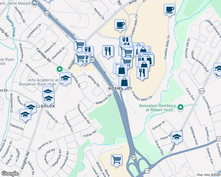map of restaurants, bars, coffee shops, grocery stores, and more near 4350 Woodhaven Road in Philadelphia