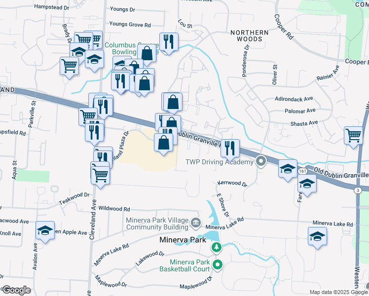 map of restaurants, bars, coffee shops, grocery stores, and more near 2819 East Dublin Granville Road in Columbus