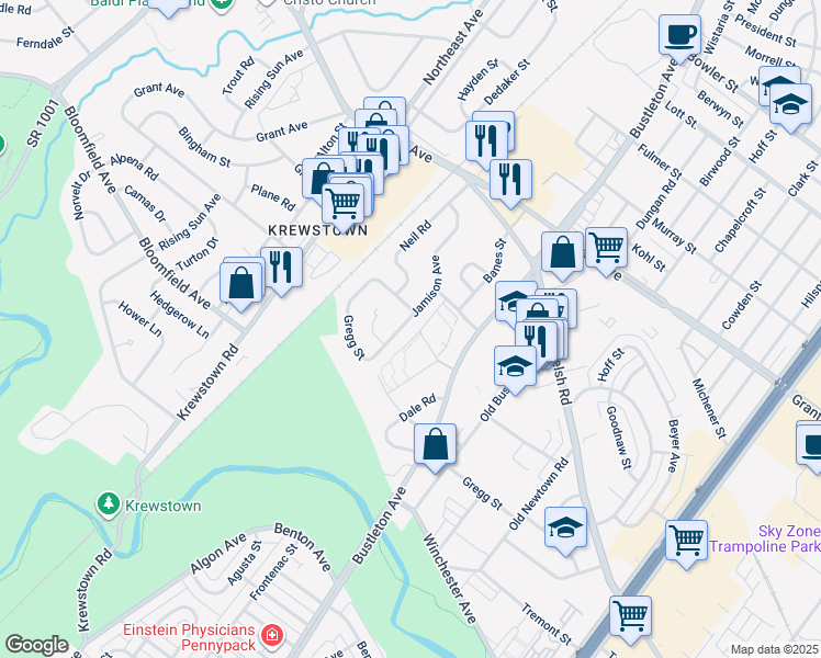 map of restaurants, bars, coffee shops, grocery stores, and more near 9243 Jamison Avenue in Philadelphia