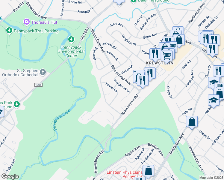map of restaurants, bars, coffee shops, grocery stores, and more near 1112 Hower Lane in Philadelphia