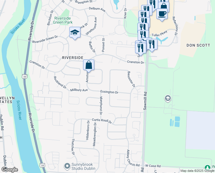 map of restaurants, bars, coffee shops, grocery stores, and more near 6288 Shaftsbury Lane in Dublin