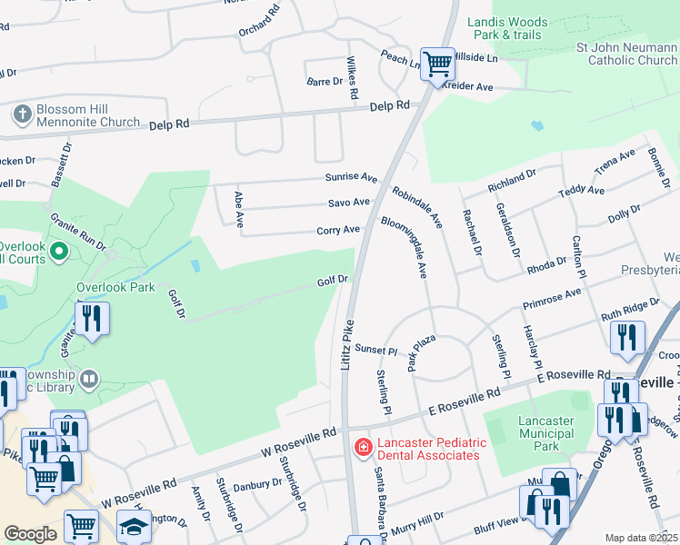 map of restaurants, bars, coffee shops, grocery stores, and more near 2012 Melody Lane in Lancaster