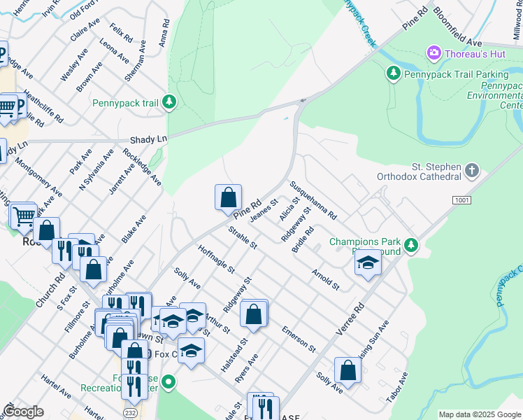 map of restaurants, bars, coffee shops, grocery stores, and more near 8504 Jeanes Street in Philadelphia