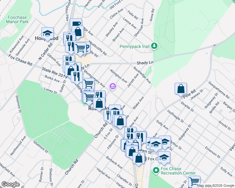 map of restaurants, bars, coffee shops, grocery stores, and more near 310 Valley Street in Rockledge