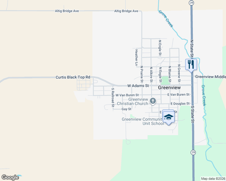 map of restaurants, bars, coffee shops, grocery stores, and more near 146 S Railroad St in Greenview