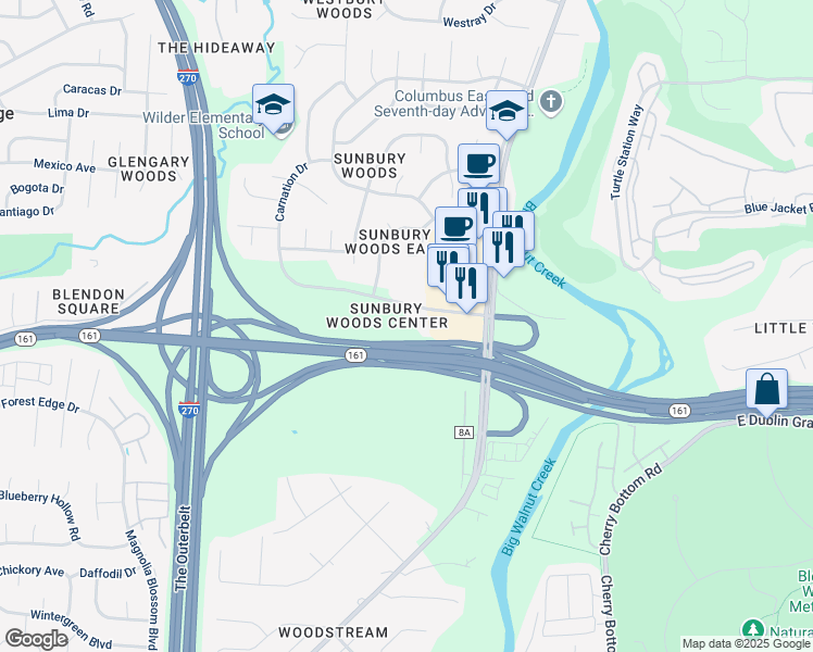 map of restaurants, bars, coffee shops, grocery stores, and more near 4231 Executive Parkway in Westerville