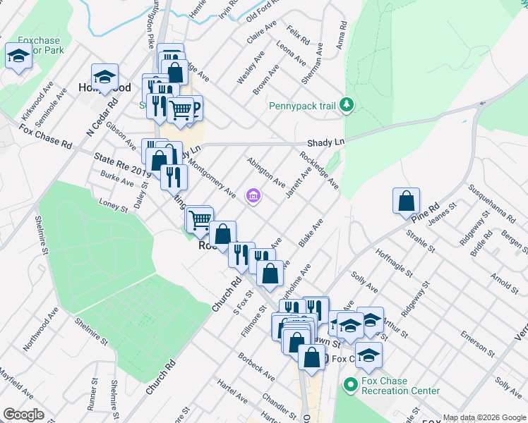 map of restaurants, bars, coffee shops, grocery stores, and more near 310 Valley Street in Rockledge