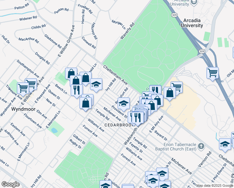 map of restaurants, bars, coffee shops, grocery stores, and more near 8636 Pickering Avenue in Philadelphia