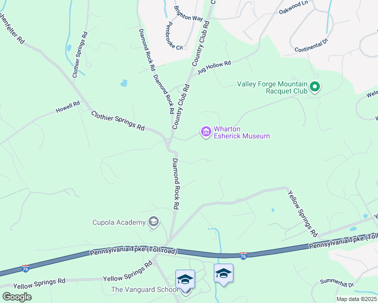 map of restaurants, bars, coffee shops, grocery stores, and more near 2175 Diamond Rock Road in Malvern