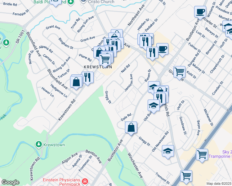 map of restaurants, bars, coffee shops, grocery stores, and more near 1515 Marcy Place in Philadelphia