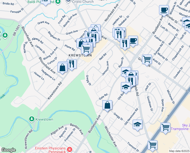 map of restaurants, bars, coffee shops, grocery stores, and more near 1515 Marcy Place in Philadelphia