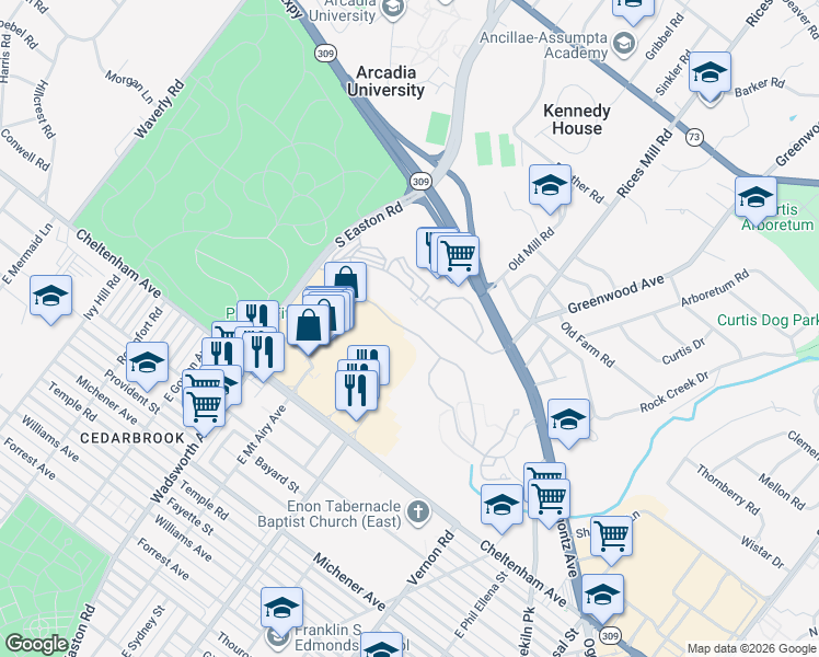 map of restaurants, bars, coffee shops, grocery stores, and more near in Montgomery County