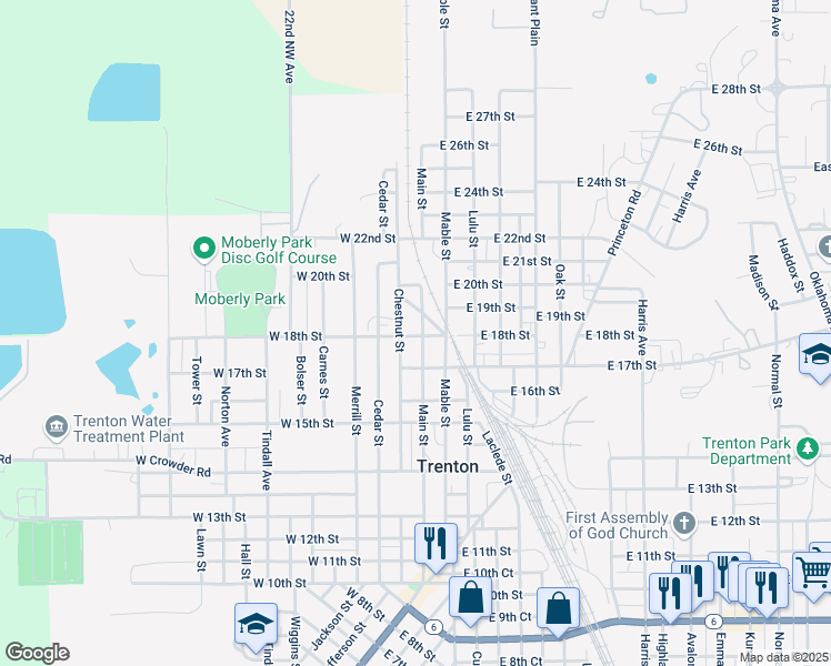 map of restaurants, bars, coffee shops, grocery stores, and more near 1806 Chestnut Street in Trenton