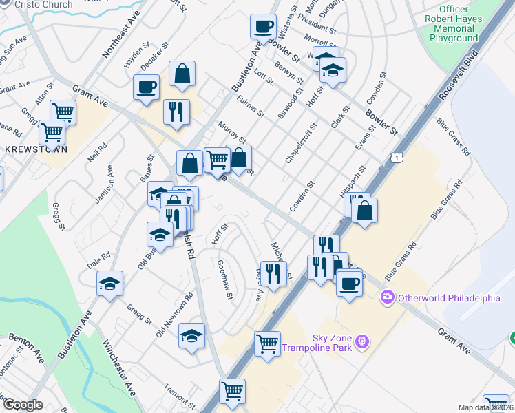map of restaurants, bars, coffee shops, grocery stores, and more near in Philadelphia