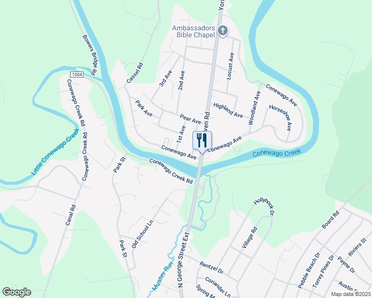 map of restaurants, bars, coffee shops, grocery stores, and more near 1325 Conewago Avenue in Manchester