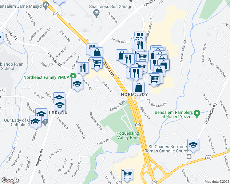 map of restaurants, bars, coffee shops, grocery stores, and more near 4217 Whiting Road in Philadelphia
