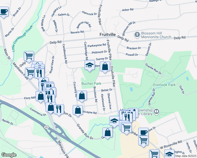 map of restaurants, bars, coffee shops, grocery stores, and more near 2191 Brockton Rd in Lancaster
