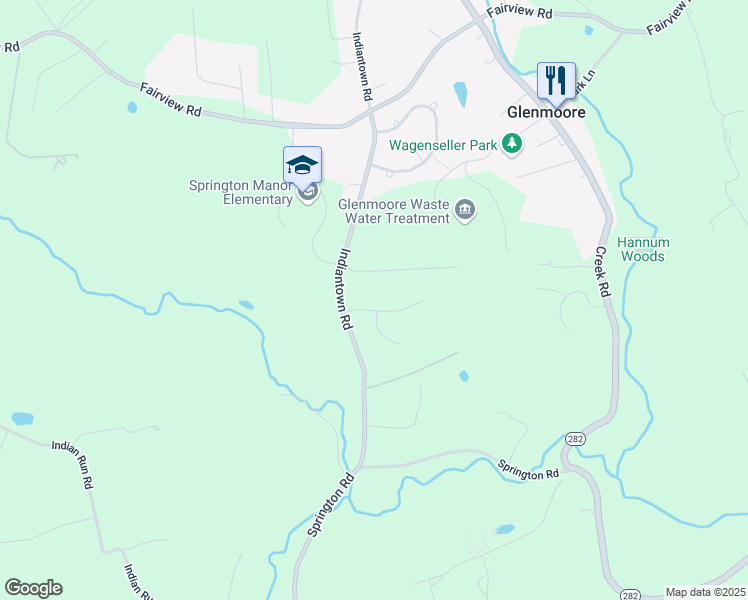 map of restaurants, bars, coffee shops, grocery stores, and more near 121 Ash Ridge Drive in Glenmoore
