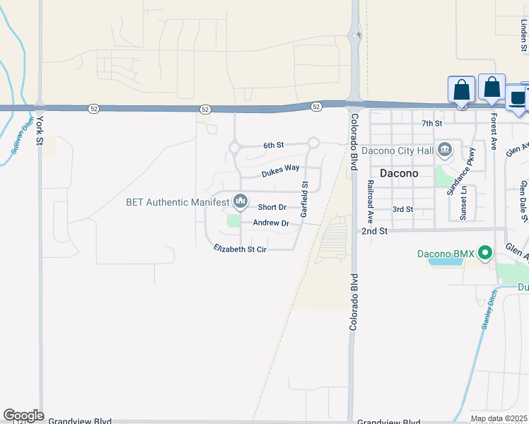 map of restaurants, bars, coffee shops, grocery stores, and more near 450 Short Drive in Dacono