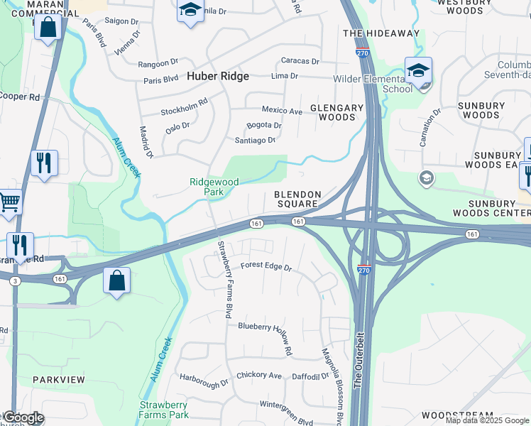 map of restaurants, bars, coffee shops, grocery stores, and more near 5446 Harbin Place in Westerville