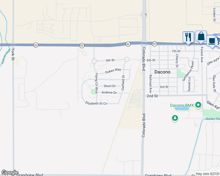 map of restaurants, bars, coffee shops, grocery stores, and more near 450 Short Drive in Dacono