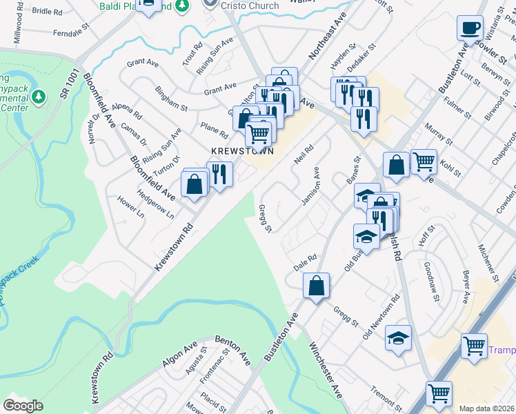 map of restaurants, bars, coffee shops, grocery stores, and more near 1510 Gregg Street in Philadelphia
