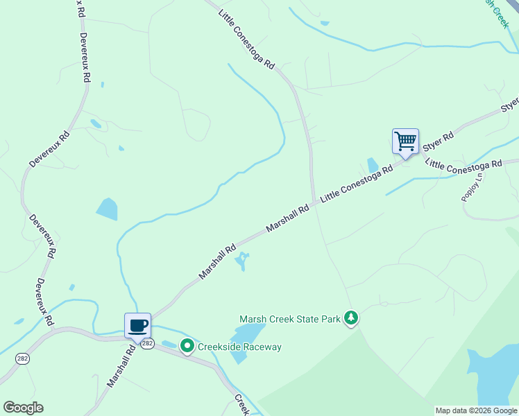 map of restaurants, bars, coffee shops, grocery stores, and more near 805 Marshall Road in Glenmoore