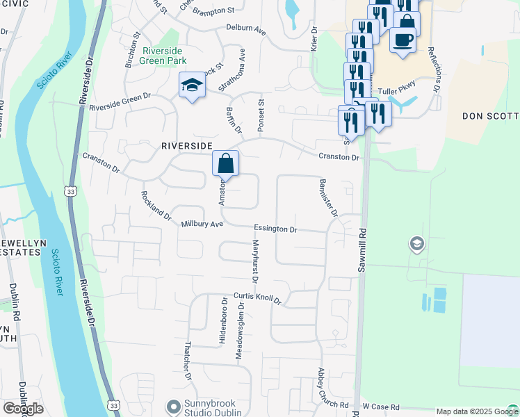 map of restaurants, bars, coffee shops, grocery stores, and more near 6288 Shaftsbury Lane in Dublin