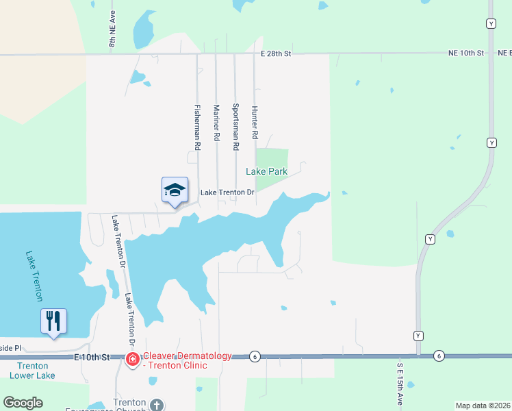 map of restaurants, bars, coffee shops, grocery stores, and more near 1801 Hunter Road in Trenton