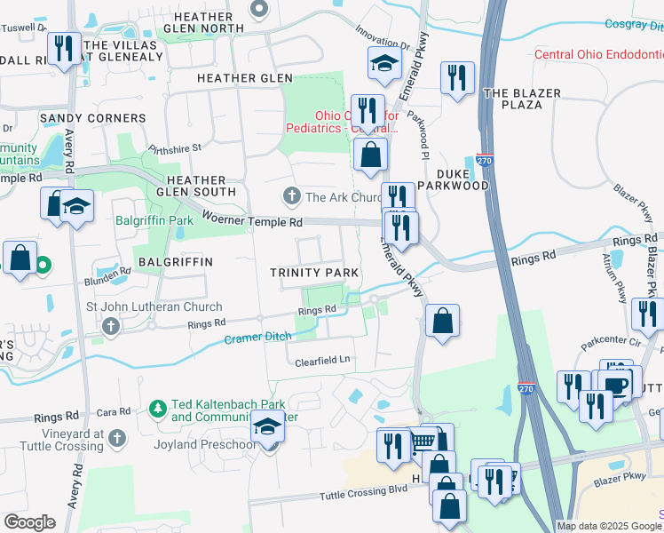map of restaurants, bars, coffee shops, grocery stores, and more near 5703 Dalymount Drive in Dublin