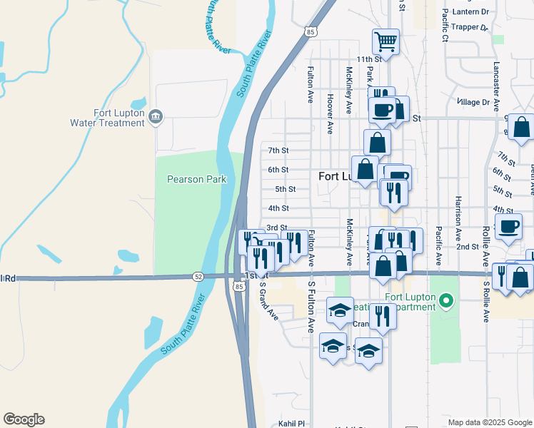 map of restaurants, bars, coffee shops, grocery stores, and more near 120 4th Street in Fort Lupton