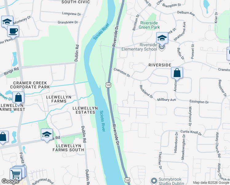 map of restaurants, bars, coffee shops, grocery stores, and more near 6329 Dummerston Court in Dublin