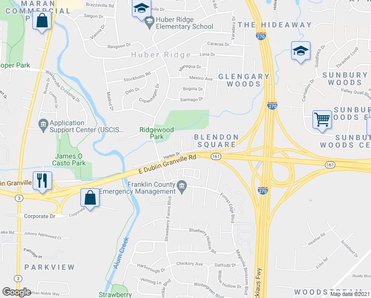 map of restaurants, bars, coffee shops, grocery stores, and more near 3680 East Dublin Granville Road in Westerville