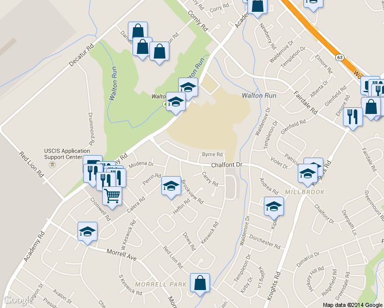 map of restaurants, bars, coffee shops, grocery stores, and more near 3463 Brookview Road in Philadelphia