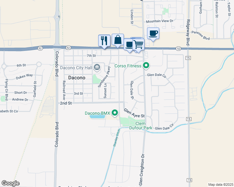 map of restaurants, bars, coffee shops, grocery stores, and more near 2045 Skyview Place in Dacono