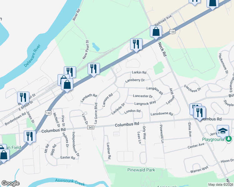 map of restaurants, bars, coffee shops, grocery stores, and more near 23 Laurie Way in Burlington