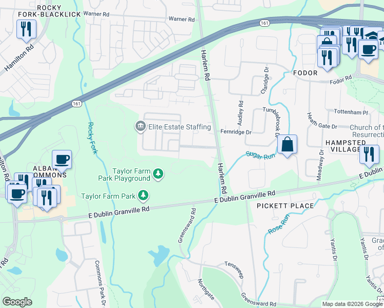 map of restaurants, bars, coffee shops, grocery stores, and more near 6841 Addenbrook Boulevard in New Albany