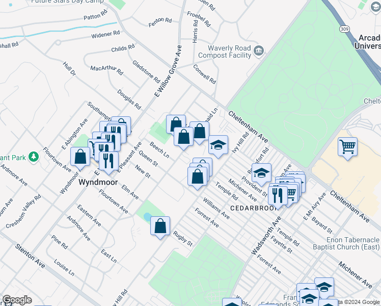 map of restaurants, bars, coffee shops, grocery stores, and more near 1260 E Mermaid Ln in Wyndmoor