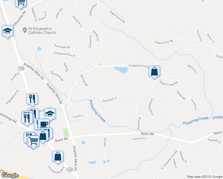 map of restaurants, bars, coffee shops, grocery stores, and more near 2120 Ferncroft Lane in Chester Springs
