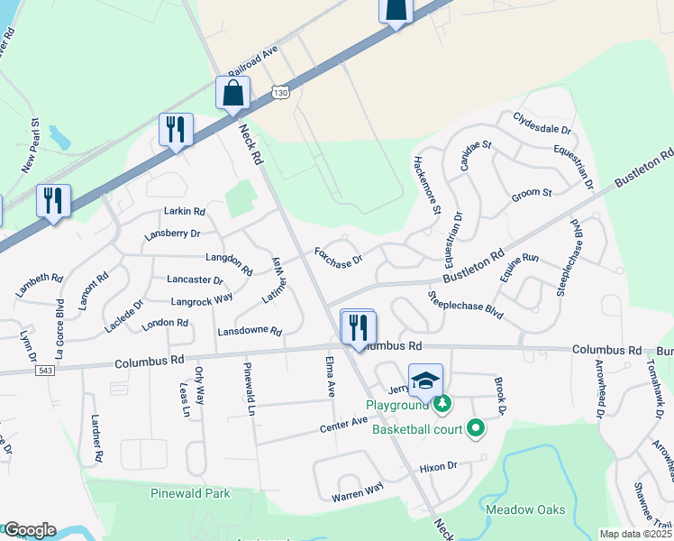 map of restaurants, bars, coffee shops, grocery stores, and more near 16 Foxchase Drive in Burlington