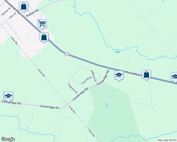 map of restaurants, bars, coffee shops, grocery stores, and more near 120 Augusta Drive in Honey Brook