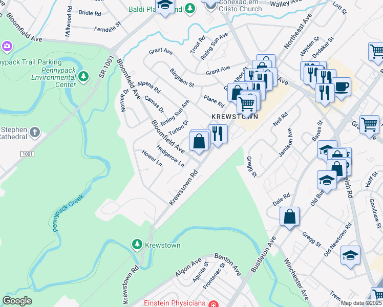 map of restaurants, bars, coffee shops, grocery stores, and more near 8901 Alton Street in Philadelphia