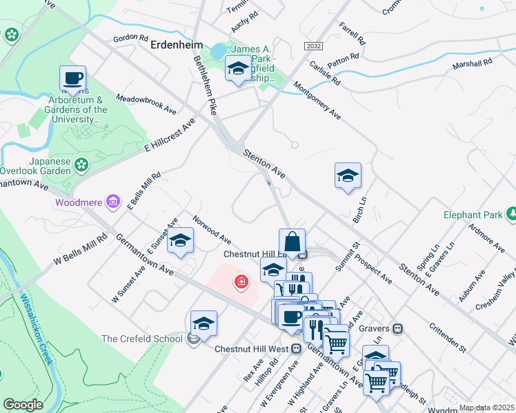 map of restaurants, bars, coffee shops, grocery stores, and more near 181 Lynnebrook Lane in Philadelphia