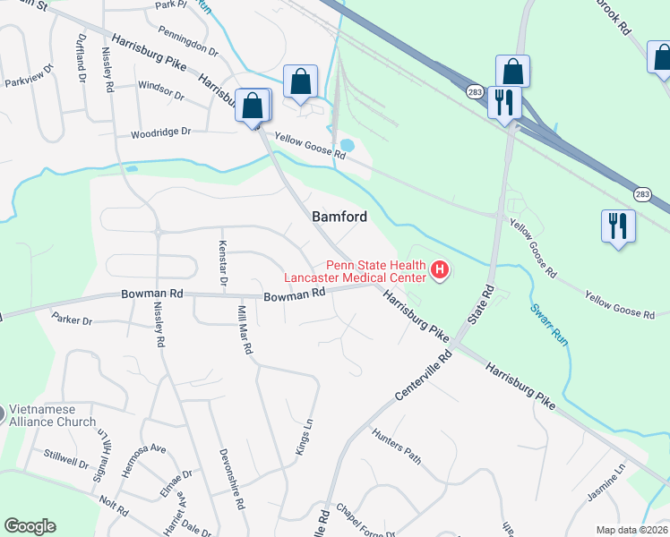 map of restaurants, bars, coffee shops, grocery stores, and more near 109 Clover Circle in Landisville