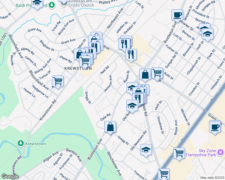 map of restaurants, bars, coffee shops, grocery stores, and more near 2600 Scotchbrook Drive in Philadelphia