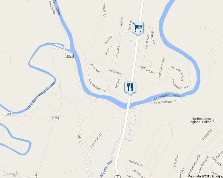 map of restaurants, bars, coffee shops, grocery stores, and more near 1385 Conewago Avenue in Manchester