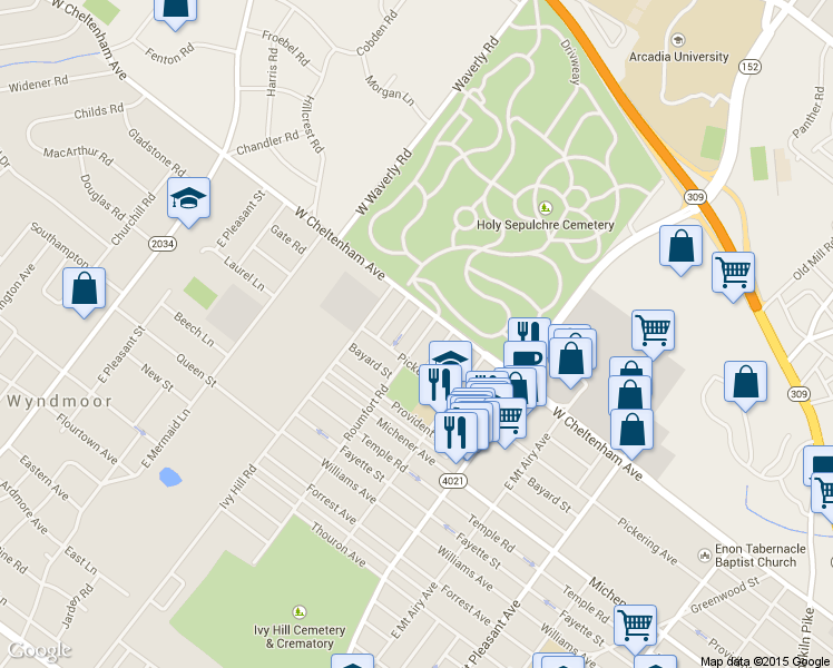 map of restaurants, bars, coffee shops, grocery stores, and more near 1615 Roumfort Road in Philadelphia